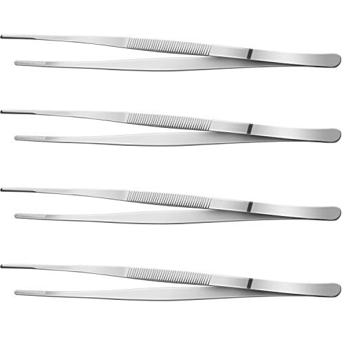 Yaomiao 4 Packs 12 Pulgadas de Pinza Fina, Pinza de Cocina de Acero Inoxidable con Punta Dentada de Precisión para Cocina, Reparación, Medicina, Belleza y Marisco