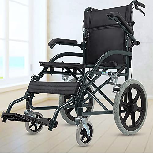 YDYBY Silla de Ruedas para minusválidos, Premium Manual Plegable Silla de Ruedas de Viaje ortopédica Freno en manetas reposapiés reposabrazos Asiento Ultraligera,Negro