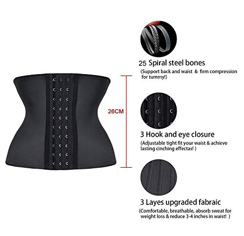 YIANNA Fajas Reductoras Adelgazante Mujer Waist Trainer Corset Reductor Cinturilla Moldeadora Latex Corsé Colombianas Negro, YA110206 Size XS