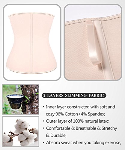 YIANNA Fajas Reductoras Mujer Largo Torso Latex Waist Trainer Corset Cinturilla Reductora Faja Colombiana Lumbar Postparto Corsé Abdominal Beige, 110288 Size XS