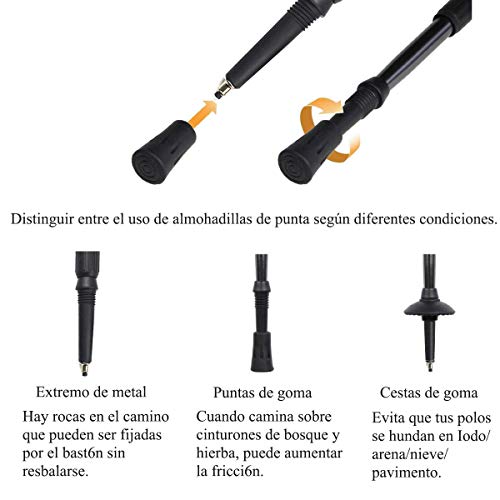 YINGJEE Bastones de Trekking 2pcs, Bastones de Senderismo Telescópicos 65-130cm, Bastones Ultraligeros de Aleación de Aluminio con Sistema Anti Choque para Marcha Nordica, Caminar, Viajar