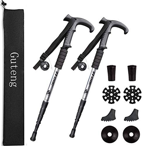 YINGJEE Bastones de Trekking 2pcs, Bastones de Senderismo Telescópicos 65-130cm, Bastones Ultraligeros de Aleación de Aluminio con Sistema Anti Choque para Marcha Nordica, Caminar, Viajar