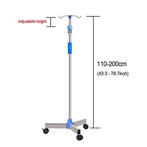 YJI Soporte De Infusión De Soporte IV Portátil, Soporte De Goteo De Acero Inoxidable De Altura Ajustable para Cuidado En El Hogar, Hospital Y Clínica para Ancianos