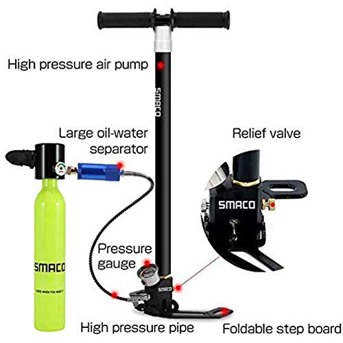 Ylight Submarinismo Tanque De Oxígeno 0.5L Equipo De Natación Buceo Adaptador De Buceo Conjunto De Bomba De Snorkel (Negro)