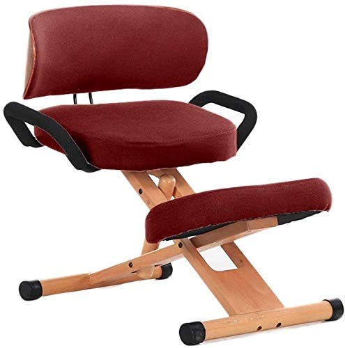 YLJYJ Sillas de Rodillas Silla de Oficina ergonómica Mobiliario de Estudio para aliviar la Fatiga Taburete ortopédico Regulable en Altura con Respaldo con asa (Color: Rojo)