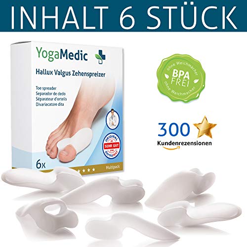 YogaMedic Hallux Valgus Corrector de Juanetes [6x] - Separador silicon de dedos - 0% BPA - Talla universal