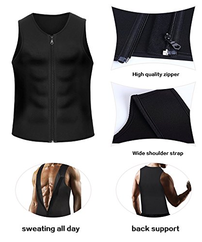 Yokald Chaleco Sauna Deportivo Hombre Faja Reductora Adelgazante Hombres Compresión de Neopreno Camiseta para Adelgazantes Sudoración Cremallera para Deporte Fitness (Negro, 2XL)