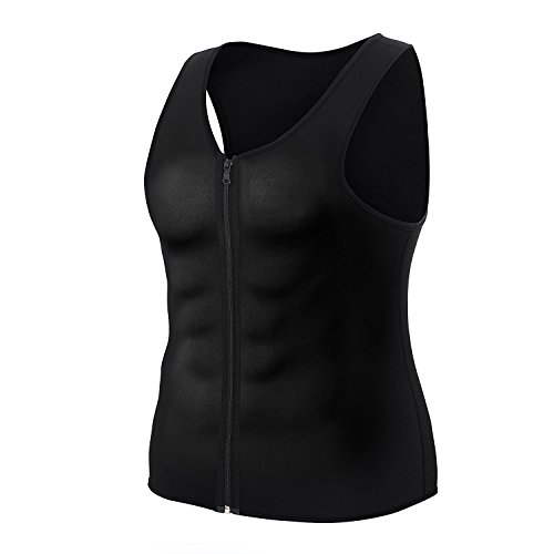 Yokald Chaleco Sauna Deportivo Hombre Faja Reductora Adelgazante Hombres Compresión de Neopreno Camiseta para Adelgazantes Sudoración Cremallera para Deporte Fitness (Negro, 2XL)