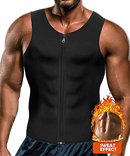 Yokald Chaleco Sauna Deportivo Hombre Faja Reductora Adelgazante Hombres Compresión de Neopreno Camiseta para Adelgazantes Sudoración Cremallera para Deporte Fitness (Negro, 2XL)