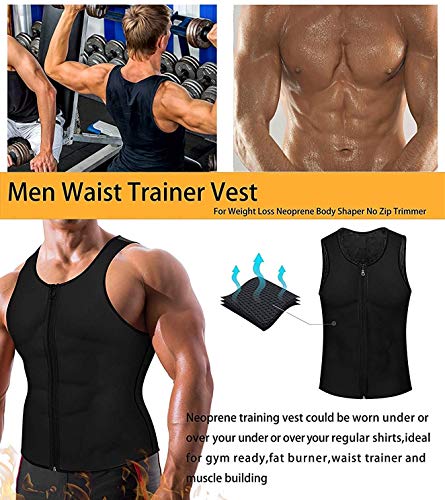 Yokald Chaleco Sauna Deportivo Hombre Faja Reductora Adelgazante Hombres Compresión de Neopreno Camiseta para Adelgazantes Sudoración Cremallera para Deporte Fitness (Negro, 2XL)