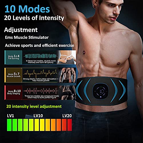 Yonars EMS Electroestimulador Muscular Abdominales, 10 Modos, 20 Niveles Diferentes para, Electroestimulacion Estimulación ABS Trainer para Abdomen/Brazo/Piernas/Cintur