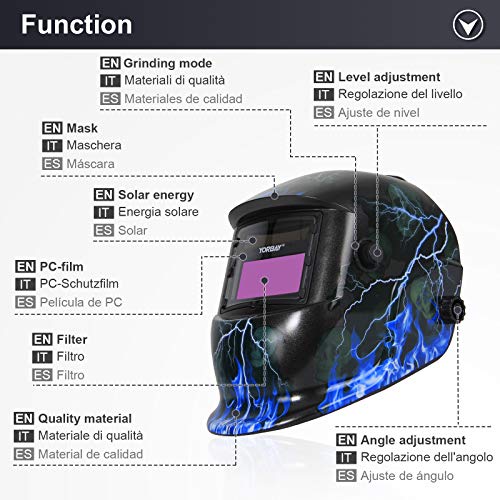 Yorbay Casco de Soldadura Soldadores máscara de oscurecimiento automático de Solar con 5 Lentes de Repuesto (relámpago cráneo) Reutilizable