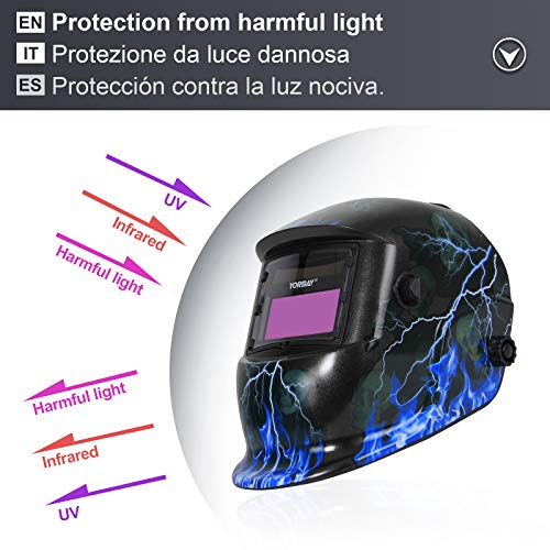 Yorbay Casco de Soldadura Soldadores máscara de oscurecimiento automático de Solar con 5 Lentes de Repuesto (relámpago cráneo) Reutilizable