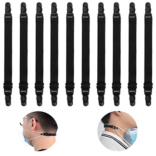 Young Min 10 Piezas Salvaorejas para Mascarillas, Extensores de Cubierta Facial, Gancho para Orejas Ajustable para Adultos y Niños, Protectores de Orejas, Negro