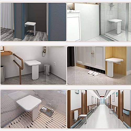 YOVYO Taburete De Baño con Asiento De Ducha Abatible De Pared Apto para Discapacitados Y Personas Mayores con Movilidad Reducida, Carga Máxima 220 Kg, Blanco