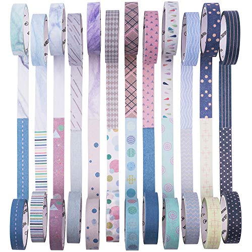 Yubbaex Washi Tape Set cinta adhesiva decorativa Washi Glitter Adhesivo de Cinta Decorativa para DIY Crafts Scrapbooking 24 Rollos