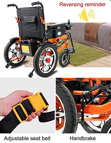 Yuiop Silla de Ruedas eléctrica Ligera Plegable Silla de Ruedas Plegable y eléctrica Palanca de Mando de 360 ° Potente Ancho de Asiento de Doble Motor 51 cm,Naranja,15AH