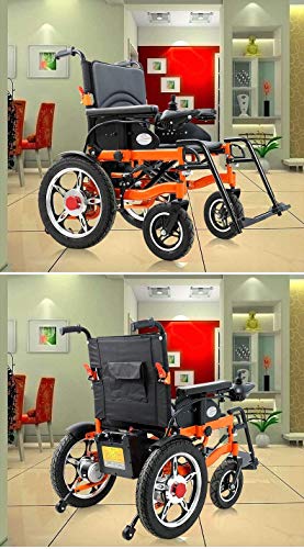 Yuiop Silla de Ruedas eléctrica Ligera Plegable Silla de Ruedas Plegable y eléctrica Palanca de Mando de 360 ° Potente Ancho de Asiento de Doble Motor 51 cm,Naranja,15AH