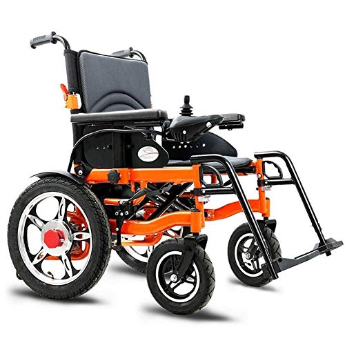 Yuiop Silla de Ruedas eléctrica Ligera Plegable Silla de Ruedas Plegable y eléctrica Palanca de Mando de 360 ° Potente Ancho de Asiento de Doble Motor 51 cm,Naranja,15AH