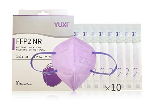 YUXI Mascarillas FFP2 Homologadas, 10 Unidades, Color Morado, CE1463 EN 149:2001 + A1:2009 FFP2 NR