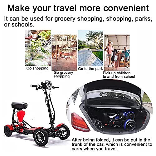 YX-ZD Scooters Movilidad 4 Ruedas Plegables con Asiento, Scooter Movilidad Eléctrico Ligero para Ancianos/Discapacitados/Adultos, Scooter Viaje Portátil, Interruptor Cambio 3 Velocidades,Rojo,15.6Ah