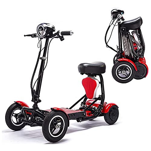 YX-ZD Scooters Movilidad 4 Ruedas Plegables con Asiento, Scooter Movilidad Eléctrico Ligero para Ancianos/Discapacitados/Adultos, Scooter Viaje Portátil, Interruptor Cambio 3 Velocidades,Rojo,15.6Ah