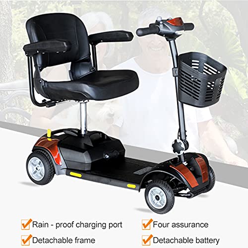 YX-ZD Scooters Portátiles Movilidad 4 Ruedas, Scooter Movilidad Plegable para Adultos Mayores Discapacitados, Scooter Eléctrico Ligero, Silla Ruedas Eléctrica, 20 Km Largo Alcance hasta 4 mph,Naranja