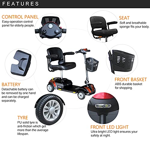 YX-ZD Scooters Portátiles Movilidad 4 Ruedas, Scooter Movilidad Plegable para Adultos Mayores Discapacitados, Scooter Eléctrico Ligero, Silla Ruedas Eléctrica, 20 Km Largo Alcance hasta 4 mph,Naranja