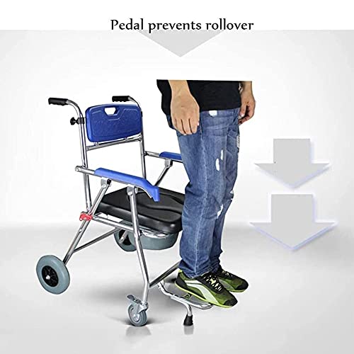 Z-SEAT Silla con Inodoro de Ducha con Ruedas, Silla 4 en 1 con Inodoro de Ducha, Silla de Ruedas Plegable, Asiento de Inodoro, Silla de Ruedas autopropulsada Desmontable con Ruedas Delanteras con b