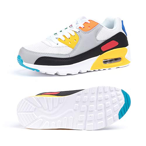 Zapatillas de Deportivas Mujer Zapatos Correr Hombre Running Casual Sneakers Cordones Colchón de Aire Ligero Respirable Calzado BlancoAmarillo 40