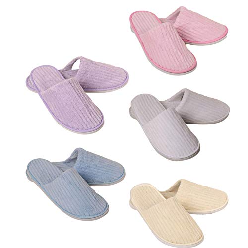 Zapatillas desechables, 5 pares de zapatillas desechables de hotel, Pantuflas gruesas y cómodas de lana de coral, Zapatillas antideslizantes portátiles, para viajes familiares al hospital