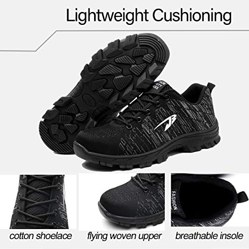 Zapatos de Seguridad Punta de Acero Hombre Mujer Zapatillas de Trabajo Ligeras Trabajo Transpirable Utilidad Protectora Zapatillas industriales Antipinchazos Antideslizante Black 35EU