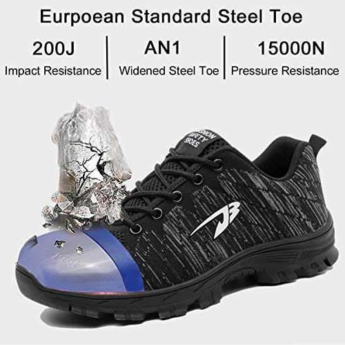 Zapatos de Seguridad Punta de Acero Hombre Mujer Zapatillas de Trabajo Ligeras Trabajo Transpirable Utilidad Protectora Zapatillas industriales Antipinchazos Antideslizante Black 35EU