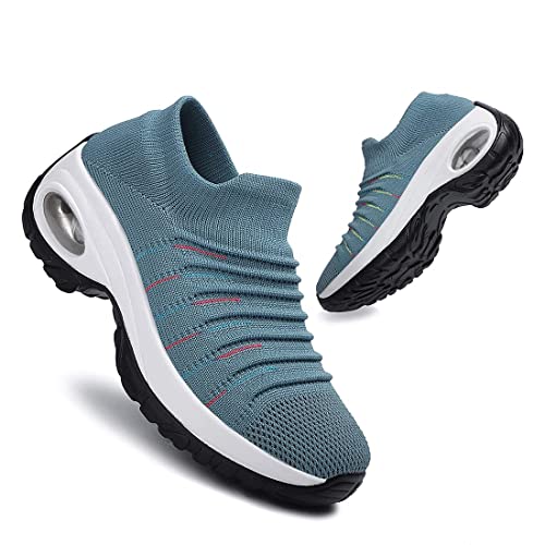 Zapatos Para Caminar Sin Cordones Con Colchón De Aire Para Mujer Calzado Atlético Ortopédico Para Diabéticos Con Soporte Arco Zapatillas Deporte Casuales Con Calcetín De Punto De Malla Transpirable