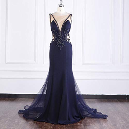 ZCRFYY Vaina/Columna Posterior Hermosa Noche Formal Negro Tie Vestido de Gala Hundiendo Cuello sin Mangas Tribunal Tren Gasa de Encaje con Cuentas Apliques de 2020,Rojo,14