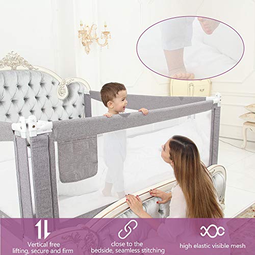 ZEHNHASE Barandilla de La Cama Guardia de Seguridad para Niños, Portátil Barrera de cama para bebé Protección contra caídas, Barandilla cama(180cm,Gris,1pcs)