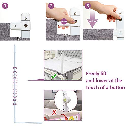 ZEHNHASE Barandilla de La Cama para bebés, Barrera de cama para niños Colchón doble, doble, tamaño completo tamaño queen y king (gris, 190cm)