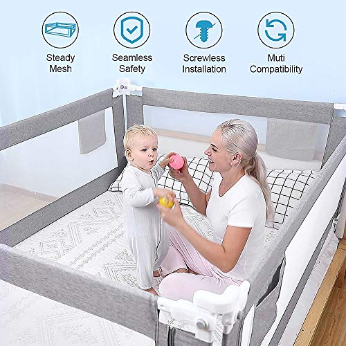 ZEHNHASE Barrera de cama para bebé 100CM, Barandilla de La Cama para Niños - Anticaídas, Altura ajustable, Fácil Instalación, gris, 1pc