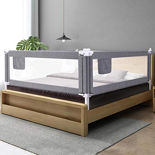 ZEHNHASE Barrera de cama para bebé 100CM, Barandilla de La Cama para Niños - Anticaídas, Altura ajustable, Fácil Instalación, gris, 1pc