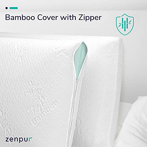 ZenPur Almohada Cervical Viscoelástica Bambú Orgánico – Almohada Hipoalérgenica Firmeza Media - Anti Ácaros con Funda de Bambú y Memory Foam – Relleno Cojín 40 x 60 cm