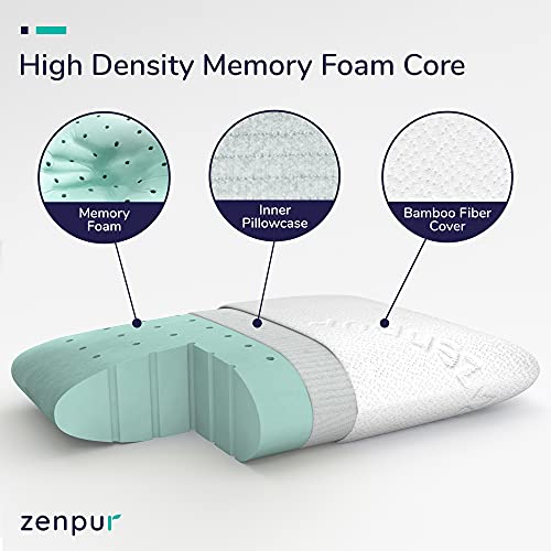 ZenPur Almohada Cervical Viscoelástica Bambú Orgánico – Almohada Hipoalérgenica Firmeza Media - Anti Ácaros con Funda de Bambú y Memory Foam – Relleno Cojín 40 x 60 cm