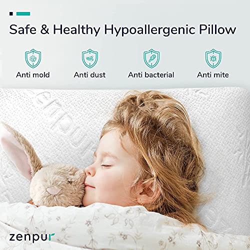 ZenPur Almohada Cervical Viscoelástica Bambú Orgánico – Almohada Hipoalérgenica Firmeza Media - Anti Ácaros con Funda de Bambú y Memory Foam – Relleno Cojín 40 x 60 cm