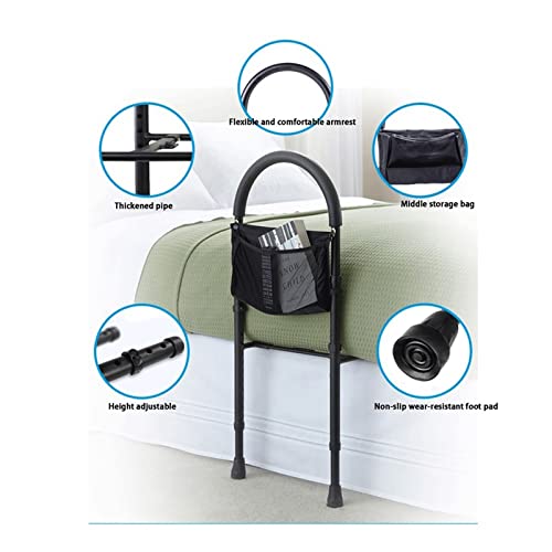 ZHBW Barra De Apoyo para Cama con Bolsillo Almacenamiento, Barra Mayores Protección contra Caídas (Color : Black)