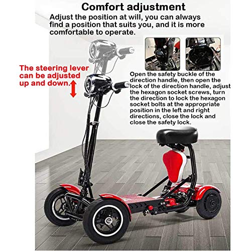 ZHHWYP Plegable eléctrico Scooter, Ligero Silla de Ruedas eléctrica Handicap Scooter Dual 250W del Motor, 4 Ruedas Scooters portátiles para Adultos Mayores, 36V10Ah / 25 kilometros,Rojo