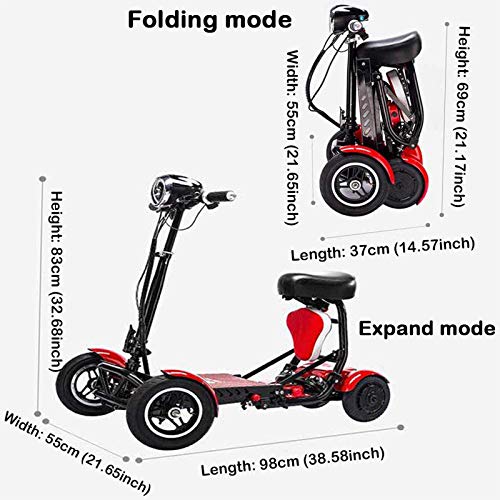 ZHHWYP Plegable eléctrico Scooter, Ligero Silla de Ruedas eléctrica Handicap Scooter Dual 250W del Motor, 4 Ruedas Scooters portátiles para Adultos Mayores, 36V10Ah / 25 kilometros,Rojo