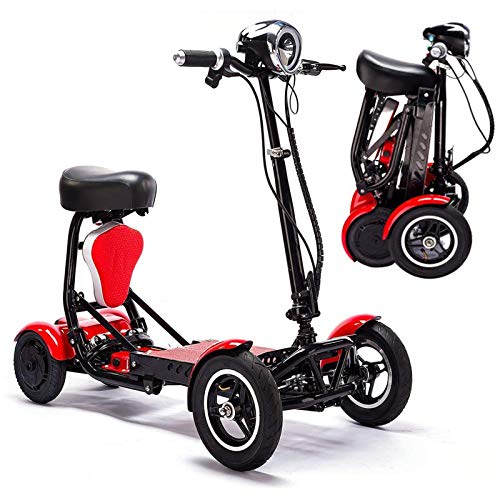 ZHHWYP Plegable eléctrico Scooter, Ligero Silla de Ruedas eléctrica Handicap Scooter Dual 250W del Motor, 4 Ruedas Scooters portátiles para Adultos Mayores, 36V10Ah / 25 kilometros,Rojo