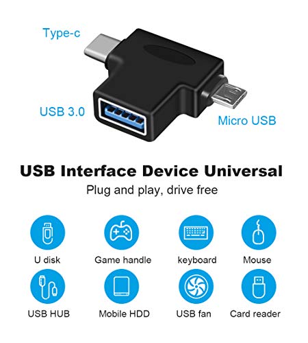 ZHITING 2 en 1 USB 3.0 Muliti Mouse OTG Adaptador Tipo C Micro USB a USB3.0 Convertidor de Datos de Carga Macho a Hembra para Teclado de Disco U Conector de teléfono Android