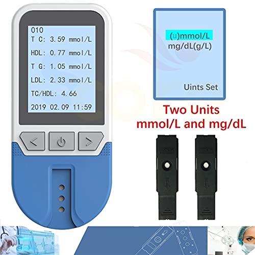 ZHJUN Medidor de Glucosa en Sangre, 4 en 1 Colesterol Total multifunción (TC) Triglicéridos (TG) Colesterol de lipoproteína de Alta Densidad (HDL) Papel de Prueba sin Equipo