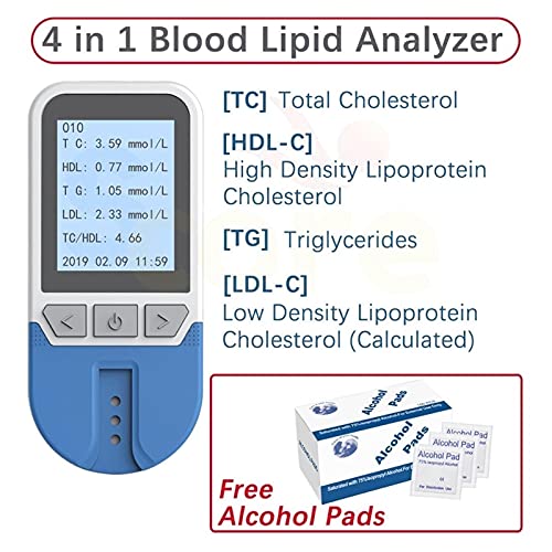 ZHJUN Medidor de Glucosa en Sangre, 4 en 1 Colesterol Total multifunción (TC) Triglicéridos (TG) Colesterol de lipoproteína de Alta Densidad (HDL) Papel de Prueba sin Equipo