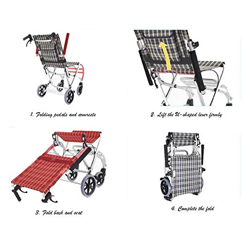 ZHONGXIN Silla de Ruedas de Aluminio, Silla de ruedas de tránsito, reposapiés abatíbles y cinturón de Seguridad ortopédica, reposapiés, reposabrazos, para minuválidos (A)